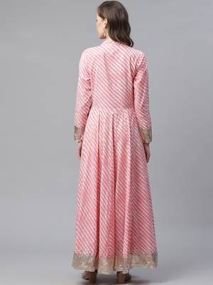 Pink printed cotton long-kurtis 4
