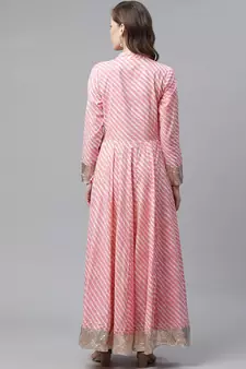 Pink printed cotton long-kurtis