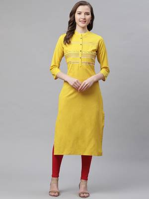 Yellow embroidered cotton embroidered-kurtis 1