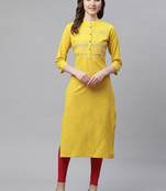 Yellow embroidered cotton embroidered-kurtis