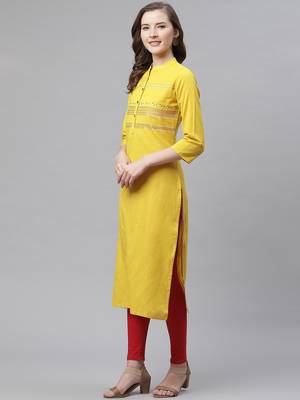 Yellow embroidered cotton embroidered-kurtis 2