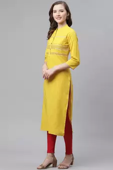 Yellow embroidered cotton embroidered-kurtis