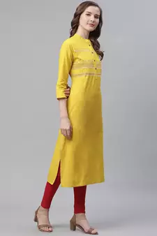 Yellow embroidered cotton embroidered-kurtis