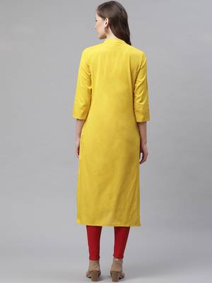 Yellow embroidered cotton embroidered-kurtis 4