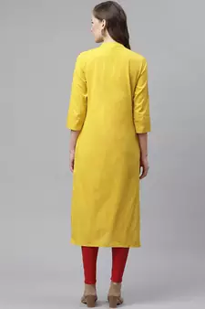 Yellow embroidered cotton embroidered-kurtis