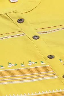 Yellow embroidered cotton embroidered-kurtis