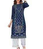 Navy-blue printed rayon ethnic-kurtis