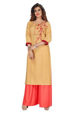 Beige embroidered rayon ethnic-kurtis 1