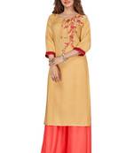 Beige embroidered rayon ethnic-kurtis