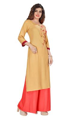 Beige embroidered rayon ethnic-kurtis 2