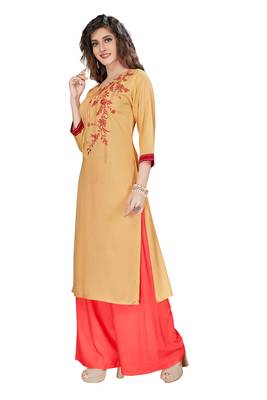Beige embroidered rayon ethnic-kurtis 3