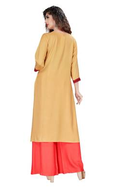 Beige embroidered rayon ethnic-kurtis 4