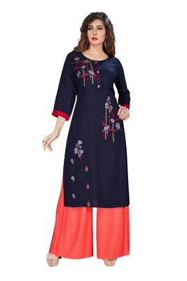 Navy-blue embroidered rayon ethnic-kurtis 1
