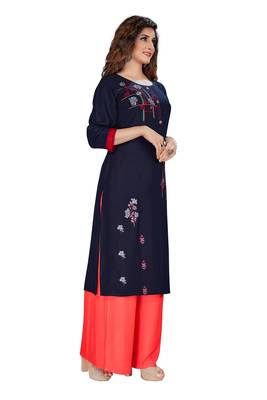 Navy-blue embroidered rayon ethnic-kurtis 2