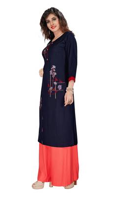 Navy-blue embroidered rayon ethnic-kurtis 3