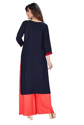 Navy-blue embroidered rayon ethnic-kurtis 4