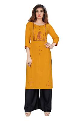 Mustard embroidered rayon ethnic-kurtis 1