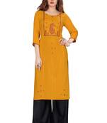Mustard embroidered rayon ethnic-kurtis