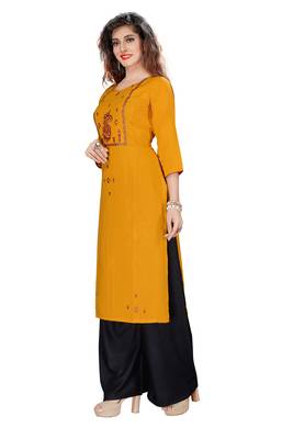 Mustard embroidered rayon ethnic-kurtis 2