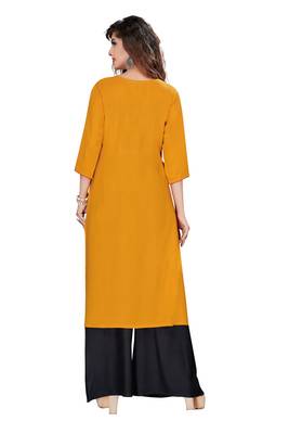 Mustard embroidered rayon ethnic-kurtis 3