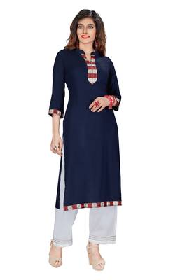 Navy-blue embroidered rayon ethnic-kurtis 1