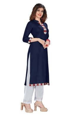 Navy-blue embroidered rayon ethnic-kurtis 2