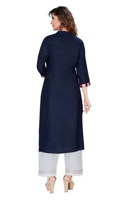 Navy-blue embroidered rayon ethnic-kurtis 4