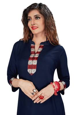 Navy-blue embroidered rayon ethnic-kurtis 5