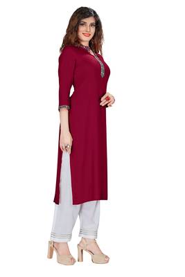 Maroon embroidered rayon ethnic-kurtis 2