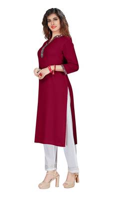 Maroon embroidered rayon ethnic-kurtis 3