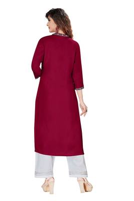 Maroon embroidered rayon ethnic-kurtis 4