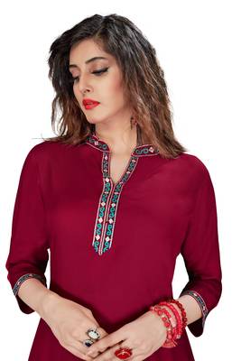 Maroon embroidered rayon ethnic-kurtis 5