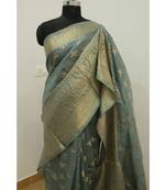 grey Banarsi Silk linen Saree with zari woven pallu and border blouse