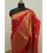 orange Banarsi Silk linen Saree with zari woven pallu and border blouse