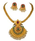 Piah Fashion Zinc Golden Contemporary Traditional Gold Plated Necklaces Set for women and girls