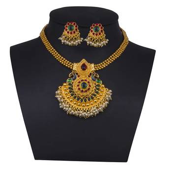 Piah Fashion Zinc Golden Contemporary Traditional Gold Plated Necklaces Set for women and girls 2