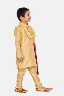 Gold plain cotton silk boys-kurta-pyjama 2
