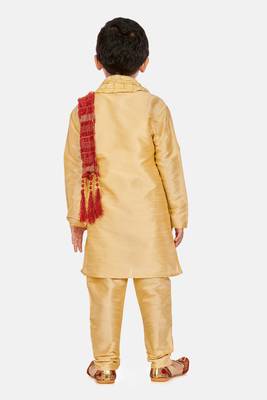 Gold plain cotton silk boys-kurta-pyjama 3