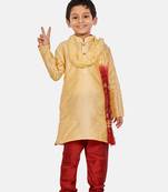 Gold plain cotton silk boys-kurta-pyjama