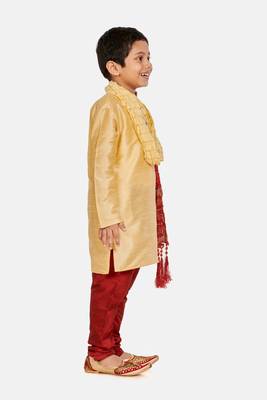 Gold plain cotton silk boys-kurta-pyjama 2