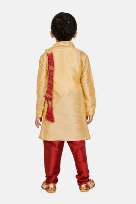 Gold plain cotton silk boys-kurta-pyjama 3