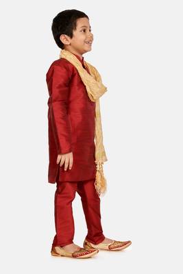 Maroon plain cotton silk boys-kurta-pyjama 2