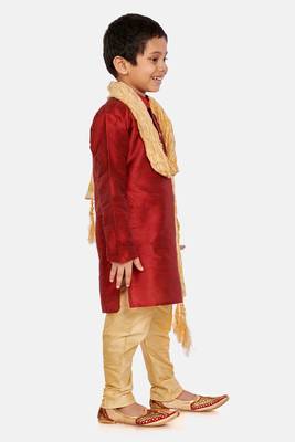 Maroon plain cotton silk boys-kurta-pyjama 2