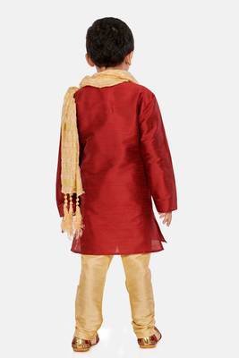 Maroon plain cotton silk boys-kurta-pyjama 3