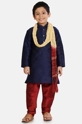 Blue plain cotton silk boys-kurta-pyjama 1