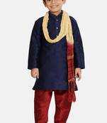 Blue plain cotton silk boys-kurta-pyjama