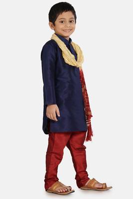 Blue plain cotton silk boys-kurta-pyjama 2