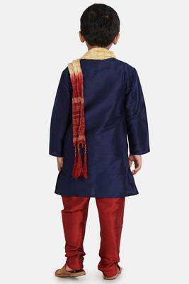Blue plain cotton silk boys-kurta-pyjama 3
