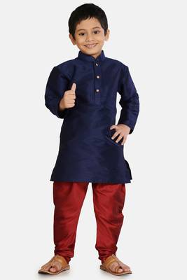 Blue plain cotton silk boys-kurta-pyjama 1