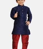 Blue plain cotton silk boys-kurta-pyjama